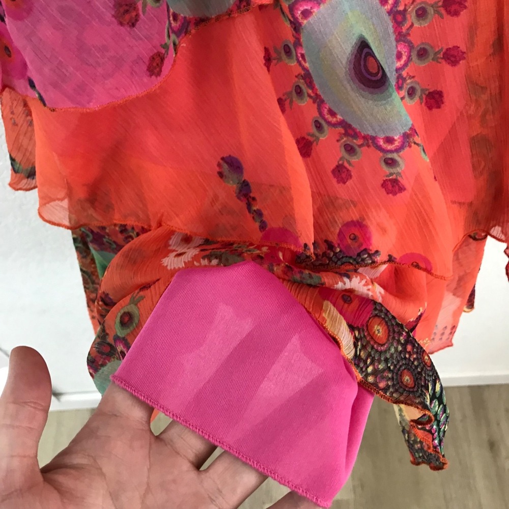 Desigual Womens Lina Dress XS/36 Pink Orange Print Layered Chiffon Sleeveless - Picture 5 of 10